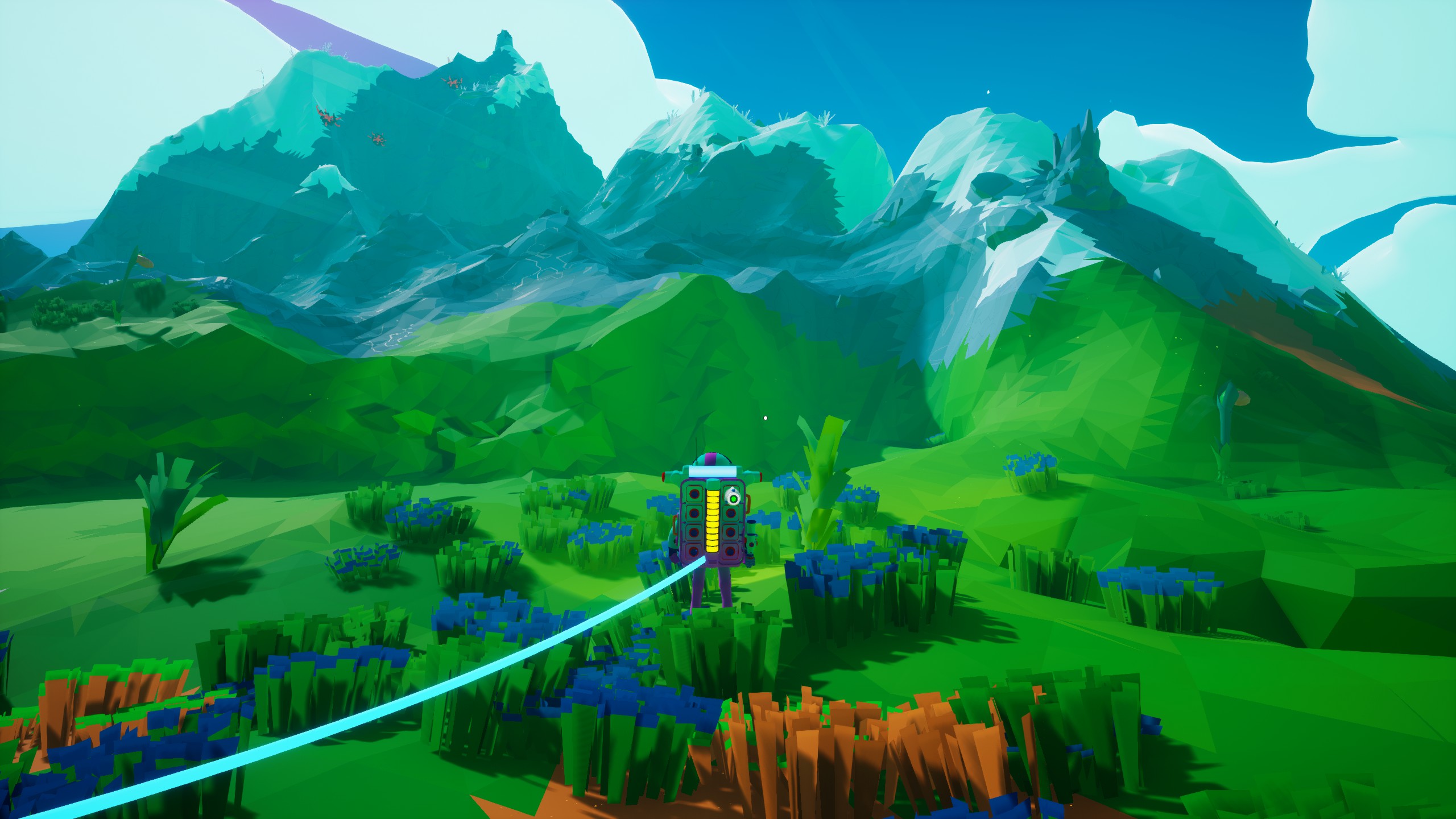 Image from Astroneer, player looking toward mountains